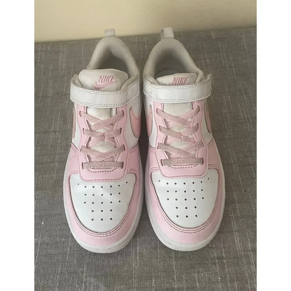 NIKE Court Borough Low Recraft Youth Girls Size 2 Pink White Sneakers